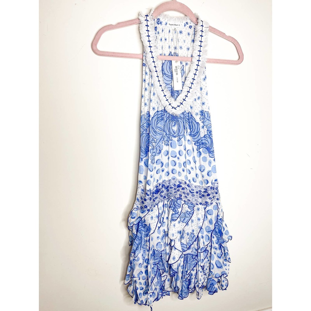 Poupette St. Barth Beline Blue Printed Mini Dress Size XS - Picture 2 of 8